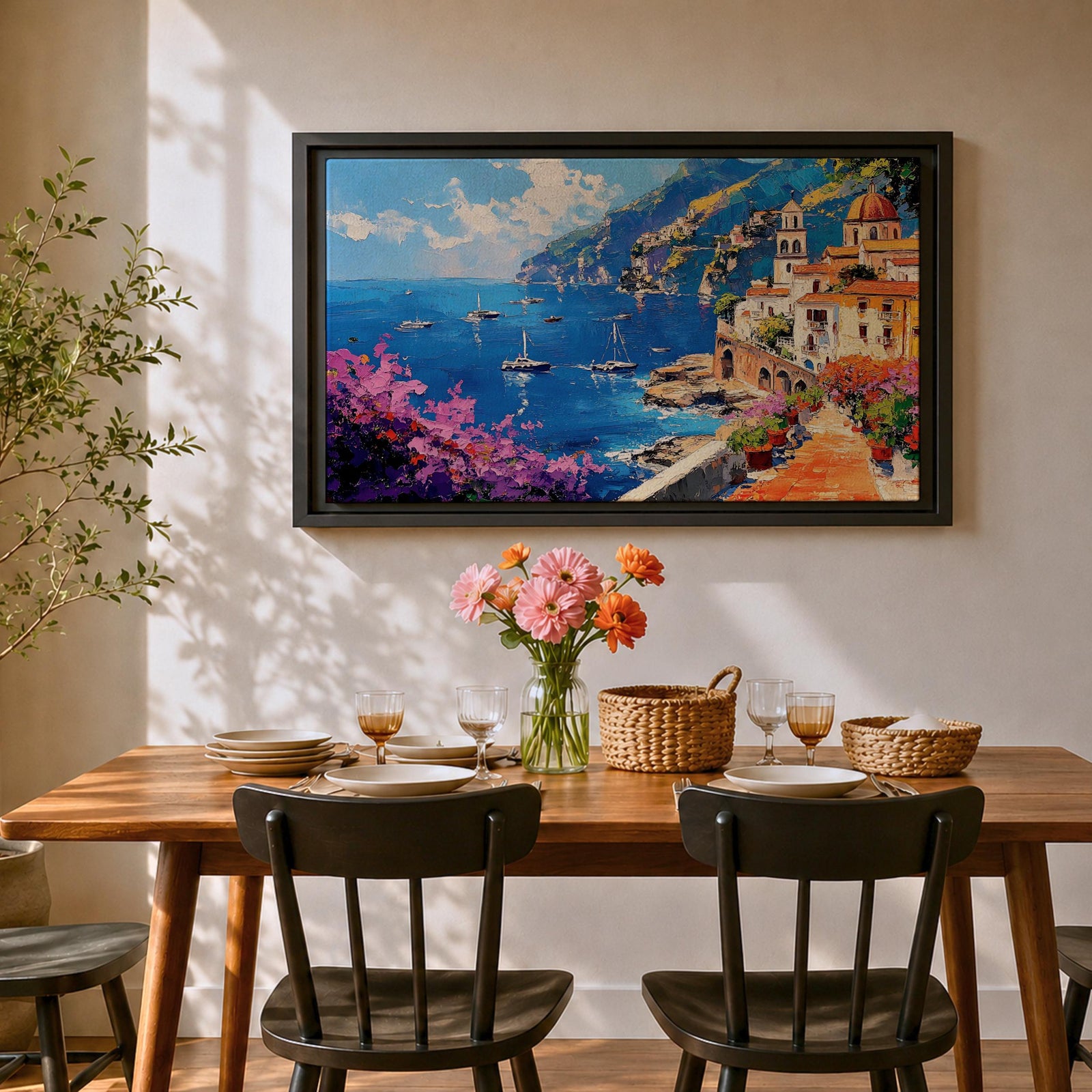 Amalfi Coast Wall Art Costiera Amalfitana Framed Canvas Mediterranean Impasto Living Room Decor