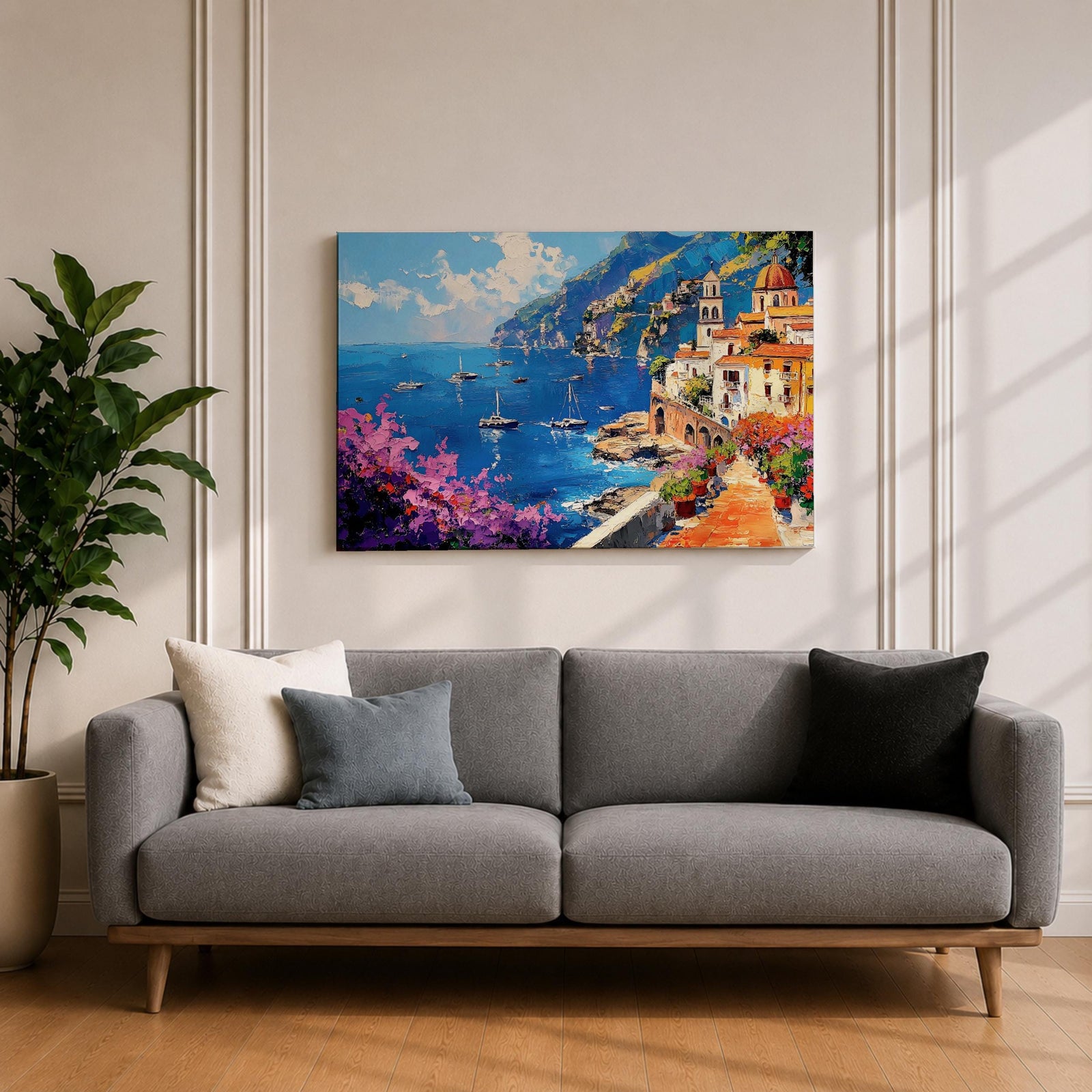 Amalfi Coast Wall Art Costiera Amalfitana Framed Canvas Mediterranean Impasto Living Room Decor