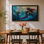 Mermaid Wall Art Sea Nymph Framed Canvas Ocean Fantasy Mythology Coastal Nautical Marine Decor