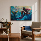 Mermaid Wall Art Sea Nymph Framed Canvas Ocean Fantasy Mythology Coastal Nautical Marine Decor