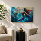 Mermaid Wall Art Sea Nymph Framed Canvas Ocean Fantasy Mythology Coastal Nautical Marine Decor