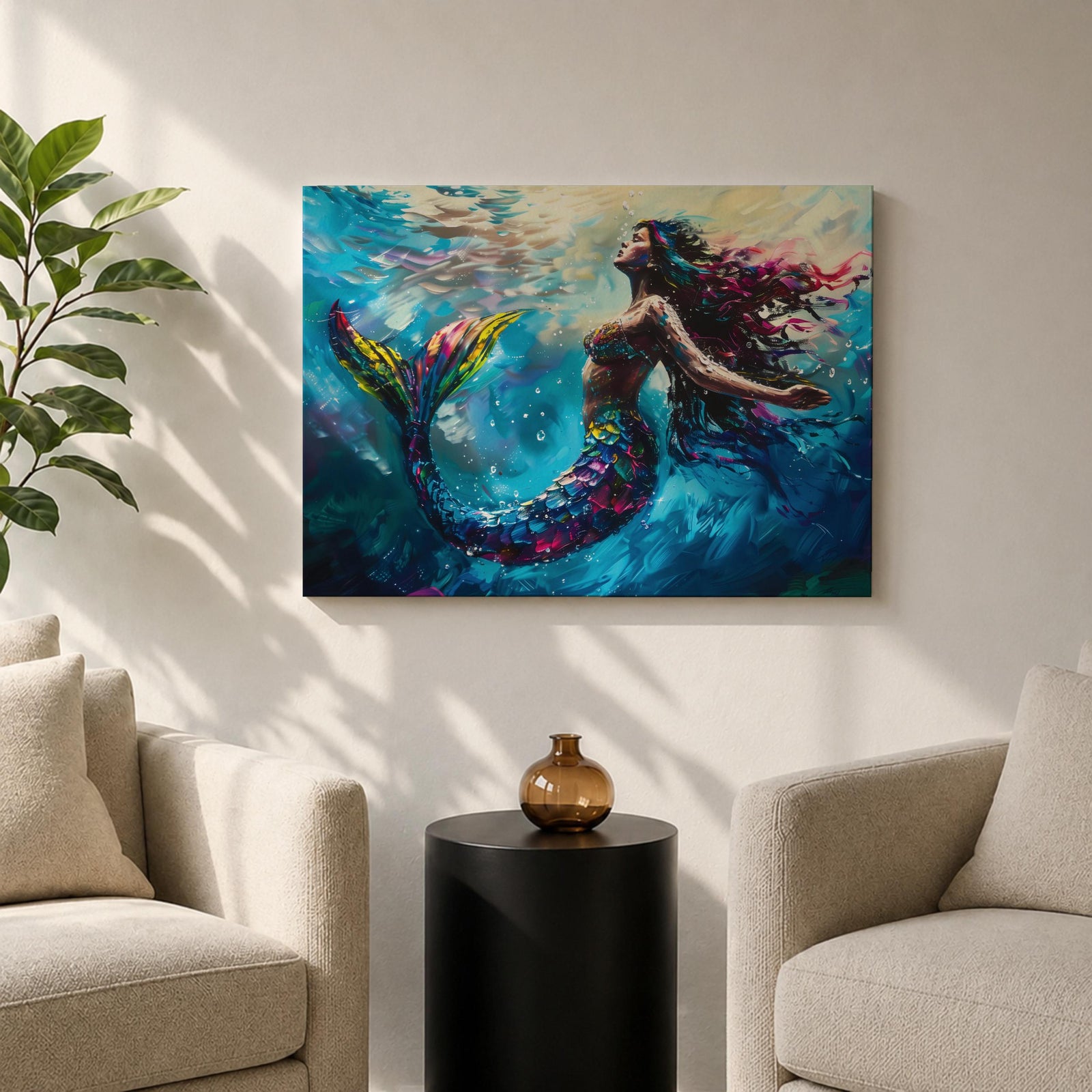 Mermaid Wall Art Sea Nymph Framed Canvas Ocean Fantasy Mythology Coastal Nautical Marine Decor