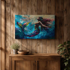Mermaid Wall Art Sea Nymph Framed Canvas Ocean Fantasy Mythology Coastal Nautical Marine Decor