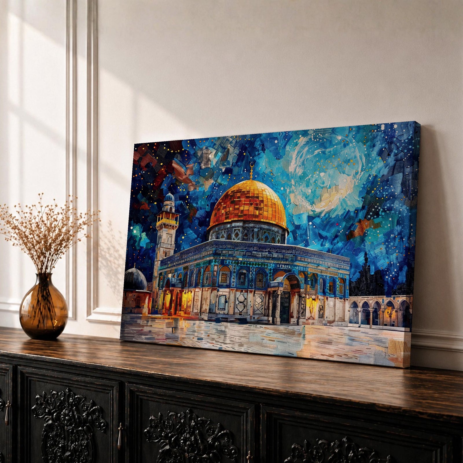 Dome of the Rock Wall Art Temple Mount Framed Canvas Islamic Architecture Home Decor