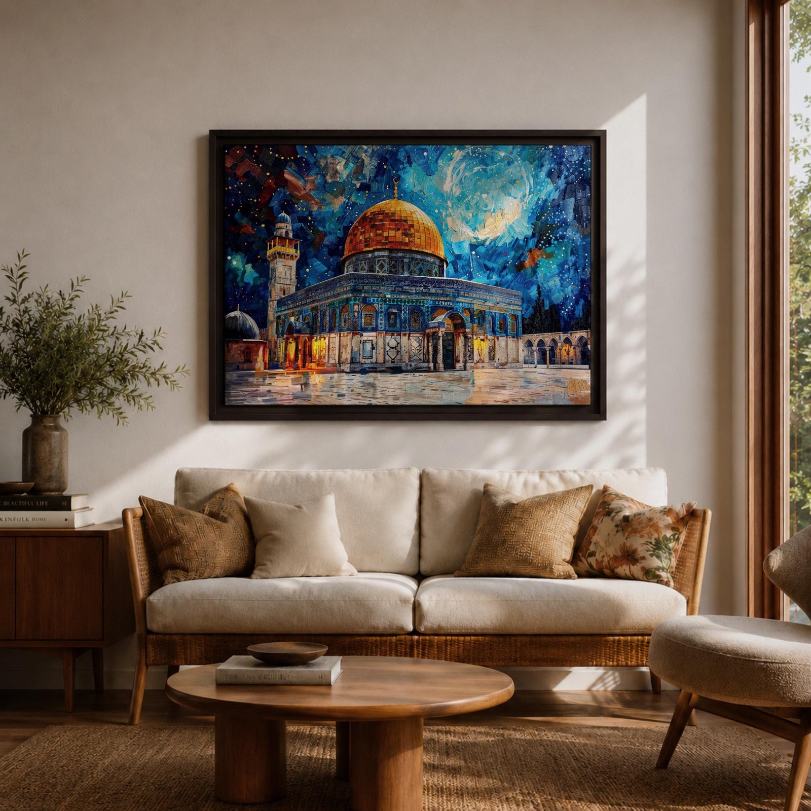 Dome of the Rock Wall Art Temple Mount Framed Canvas Islamic Architecture Home Decor