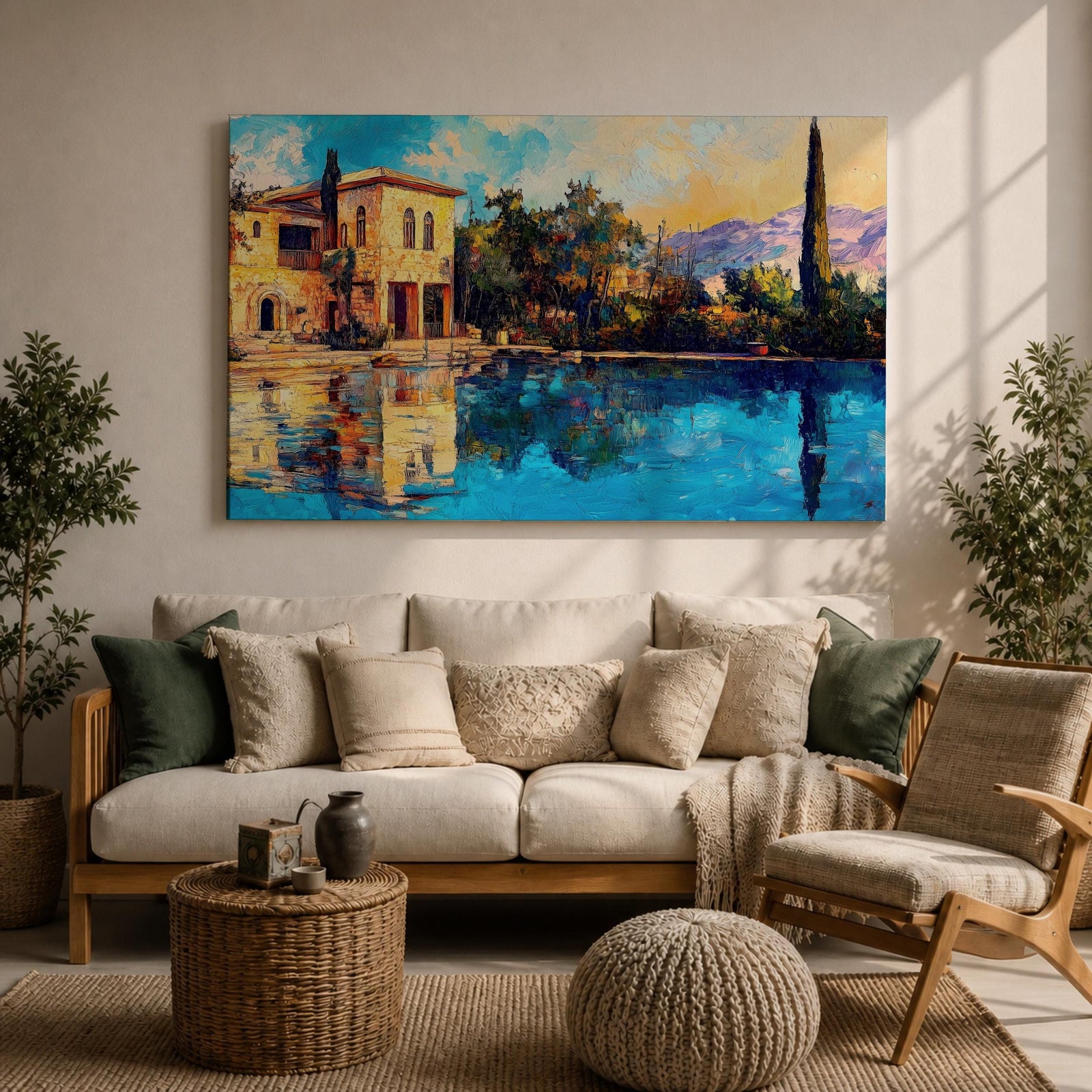 Mediterranean Villa Wall Art Toscana Framed Canvas Cypress Landscape Rustic Home Decor