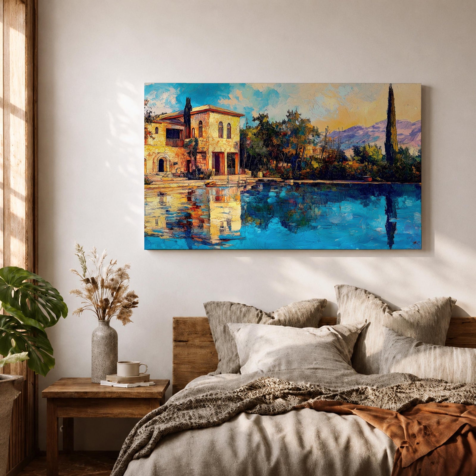 Mediterranean Villa Wall Art Toscana Framed Canvas Cypress Landscape Rustic Home Decor