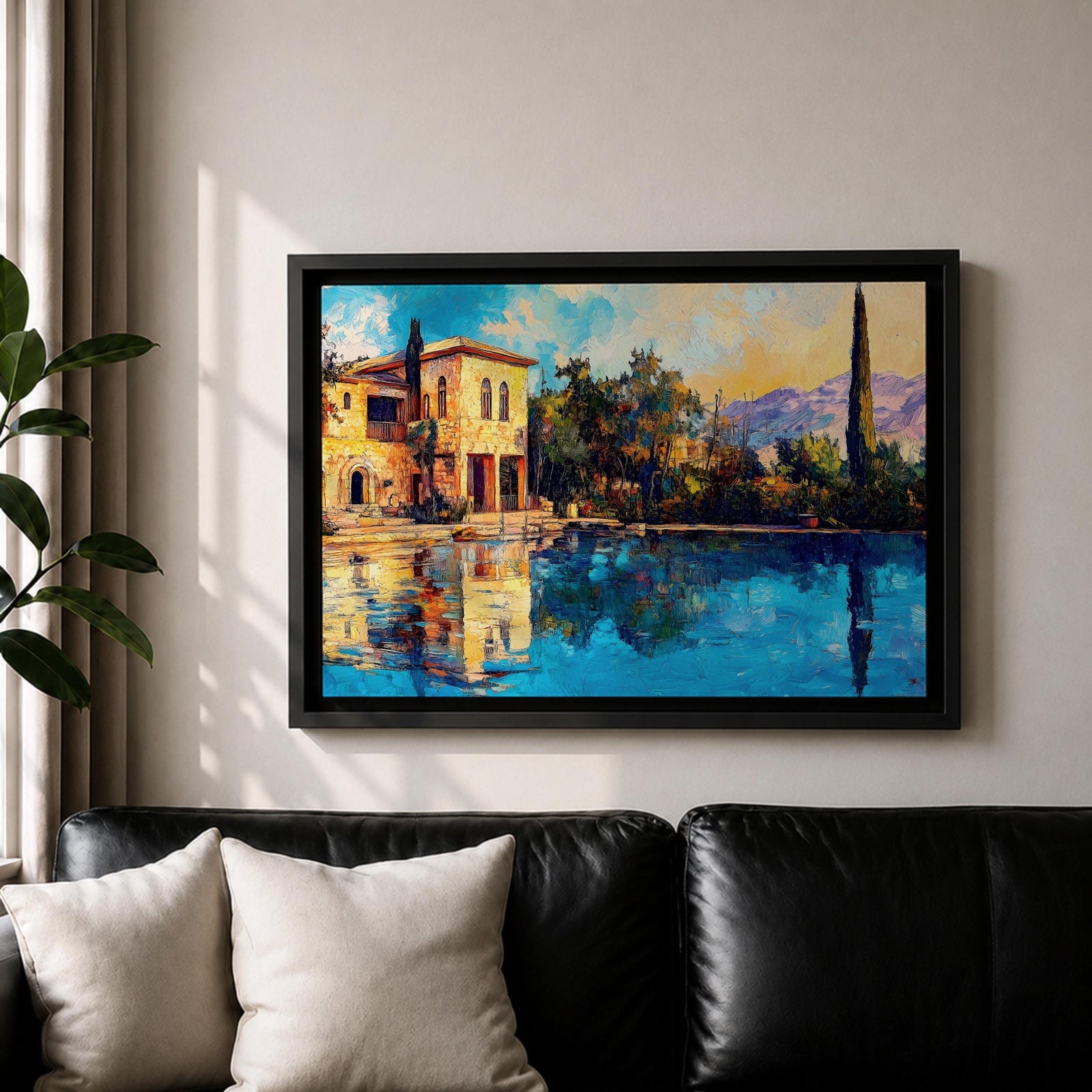 Mediterranean Villa Wall Art Toscana Framed Canvas Cypress Landscape Rustic Home Decor