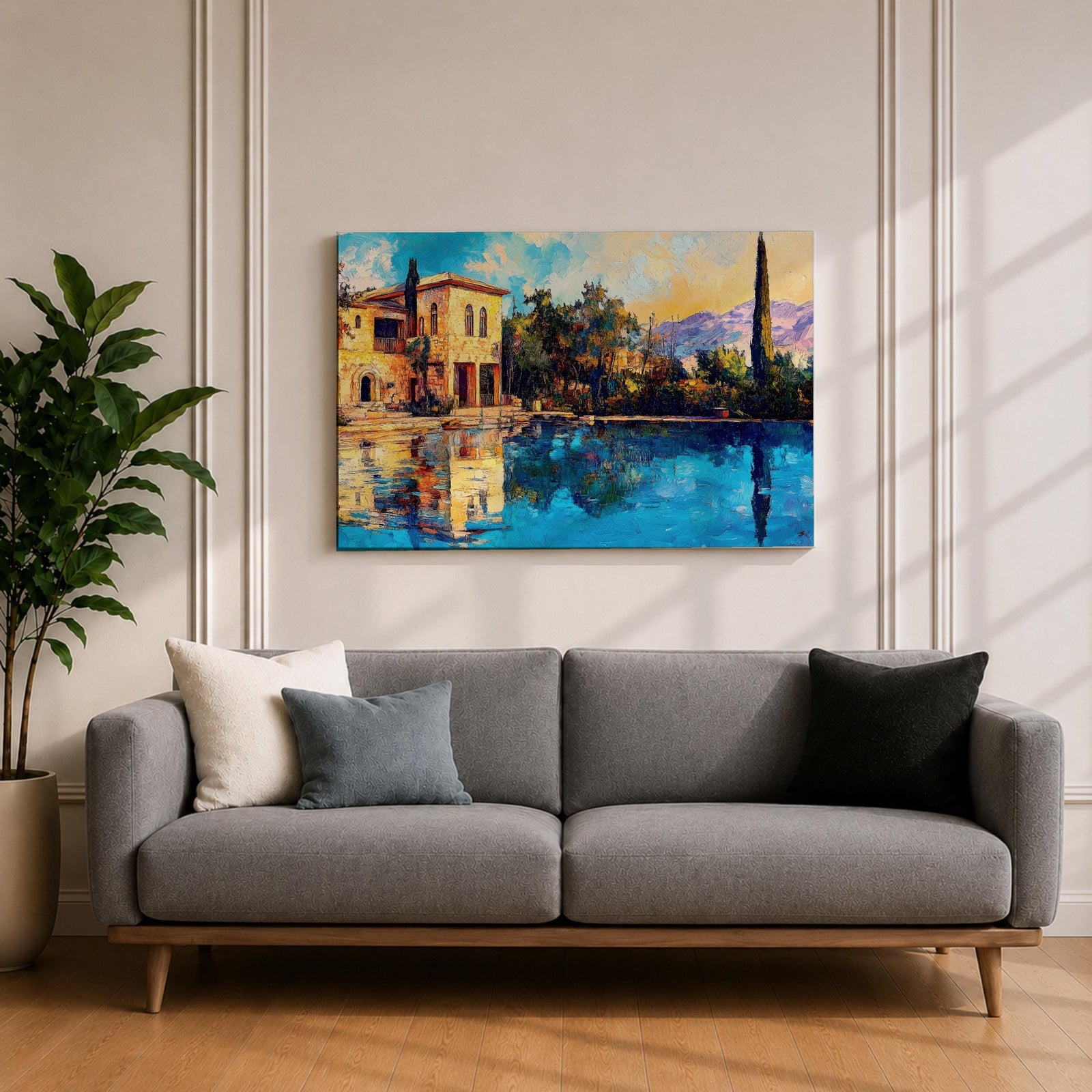 Mediterranean Villa Wall Art Toscana Framed Canvas Cypress Landscape Rustic Home Decor