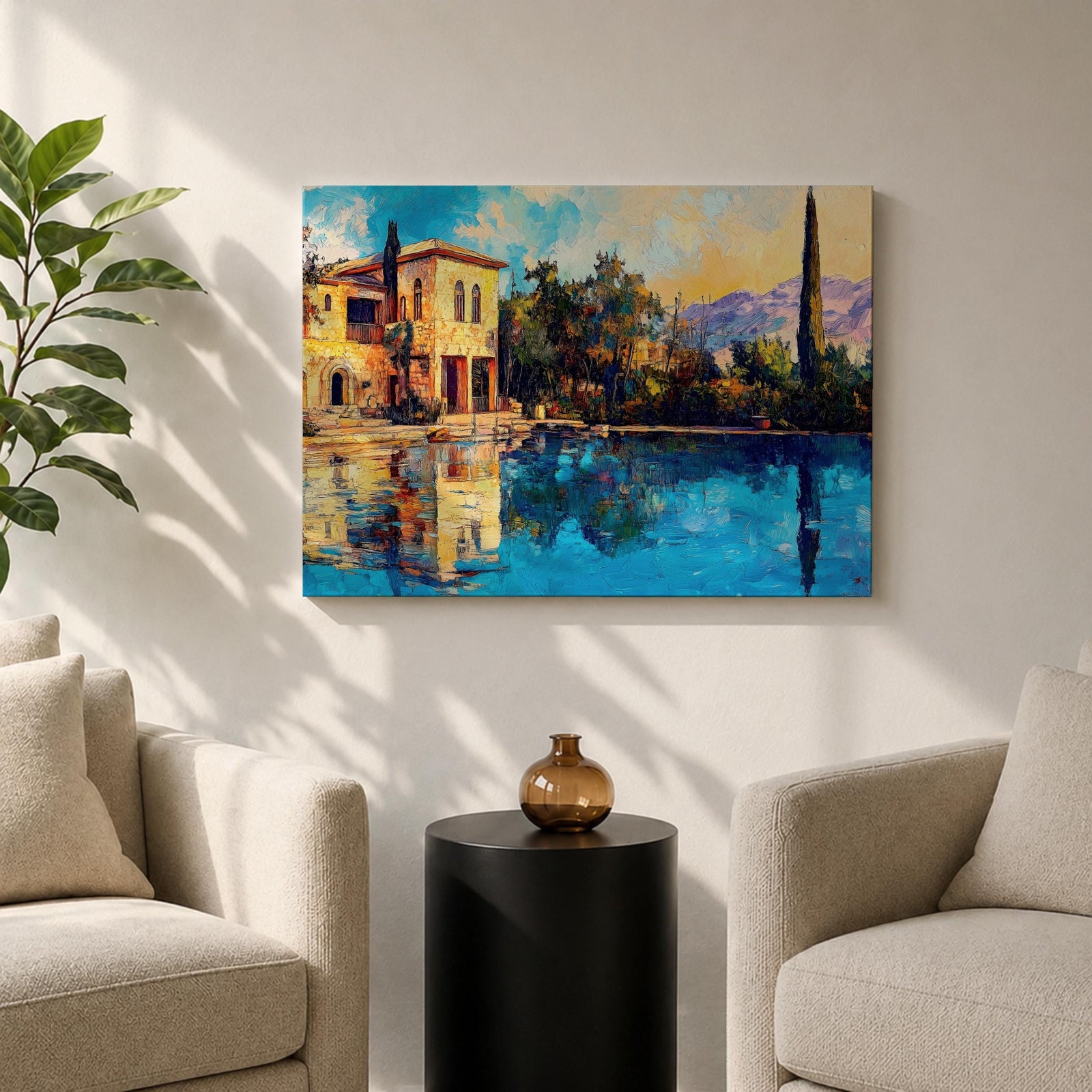Mediterranean Villa Wall Art Toscana Framed Canvas Cypress Landscape Rustic Home Decor