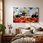 Dome of the Rock Wall Art Haram Al-Sharif Framed Canvas Poppy Field Islamic Decor