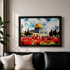 Dome of the Rock Wall Art Haram Al-Sharif Framed Canvas Poppy Field Islamic Decor