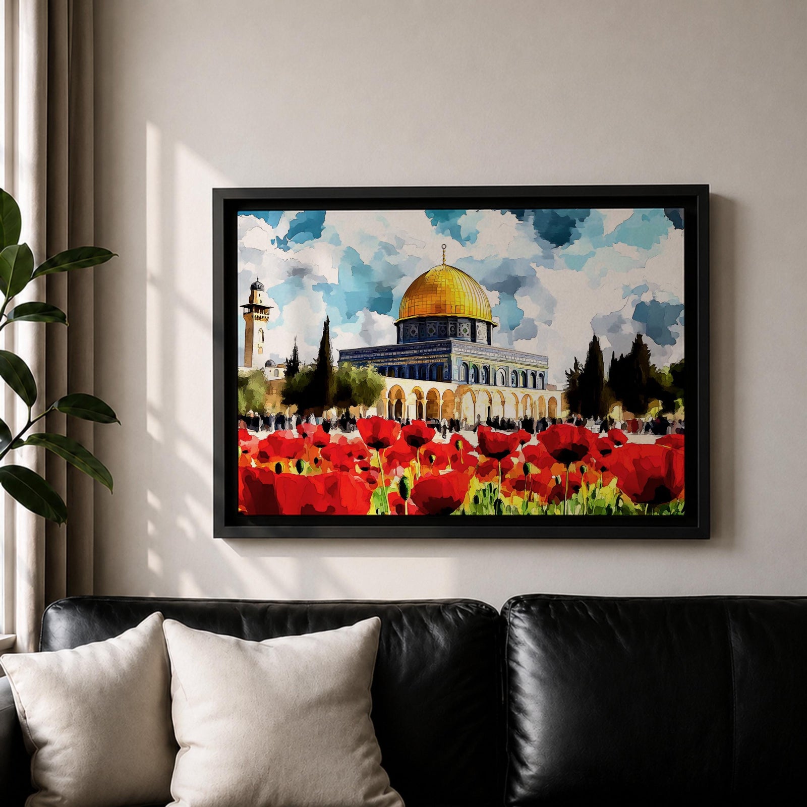 Dome of the Rock Wall Art Haram Al-Sharif Framed Canvas Poppy Field Islamic Decor