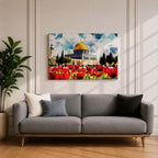 Dome of the Rock Wall Art Haram Al-Sharif Framed Canvas Poppy Field Islamic Decor