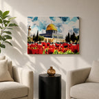 Dome of the Rock Wall Art Haram Al-Sharif Framed Canvas Poppy Field Islamic Decor