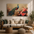 Peacock Wall Art Royal Feathers Framed Canvas Indian Peafowl Botanical Floral Exotic Garden Decor