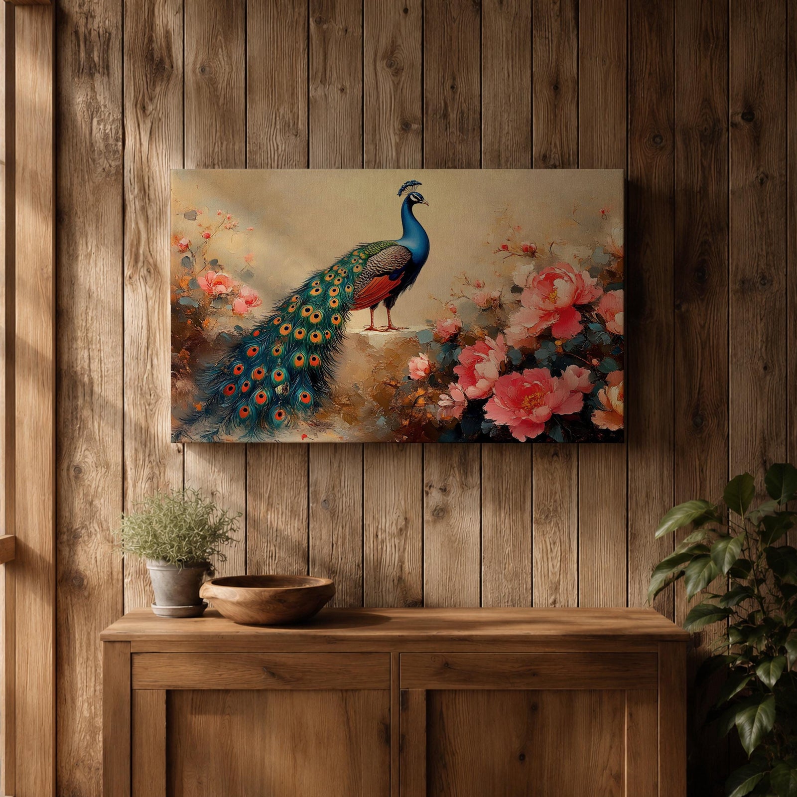 Peacock Wall Art Royal Feathers Framed Canvas Indian Peafowl Botanical Floral Exotic Garden Decor