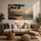 Sunset Beach Wall Art Coastal Landscape Framed Canvas Mosaic Seascape Coastal Home Decor