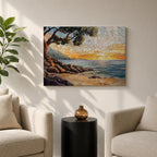 Sunset Beach Wall Art Coastal Landscape Framed Canvas Mosaic Seascape Coastal Home Decor