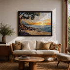 Sunset Beach Wall Art Coastal Landscape Framed Canvas Mosaic Seascape Coastal Home Decor