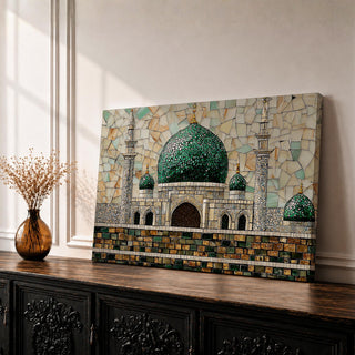 Masjid Al Nabawi Wall Art Prophets Mosque Framed Canvas Green Dome Mosaic Islamic Decor
