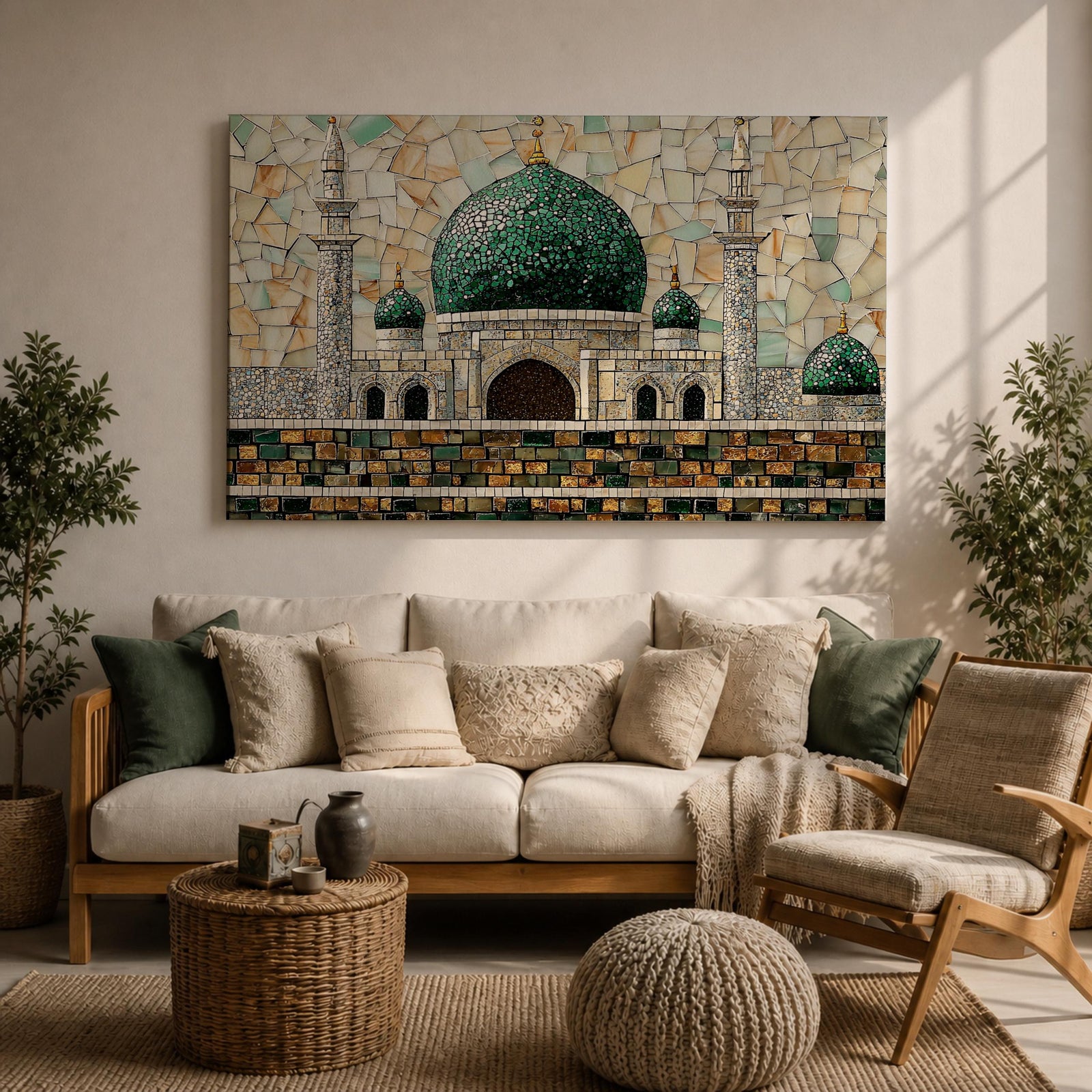Masjid Al Nabawi Wall Art Prophets Mosque Framed Canvas Green Dome Mosaic Islamic Decor