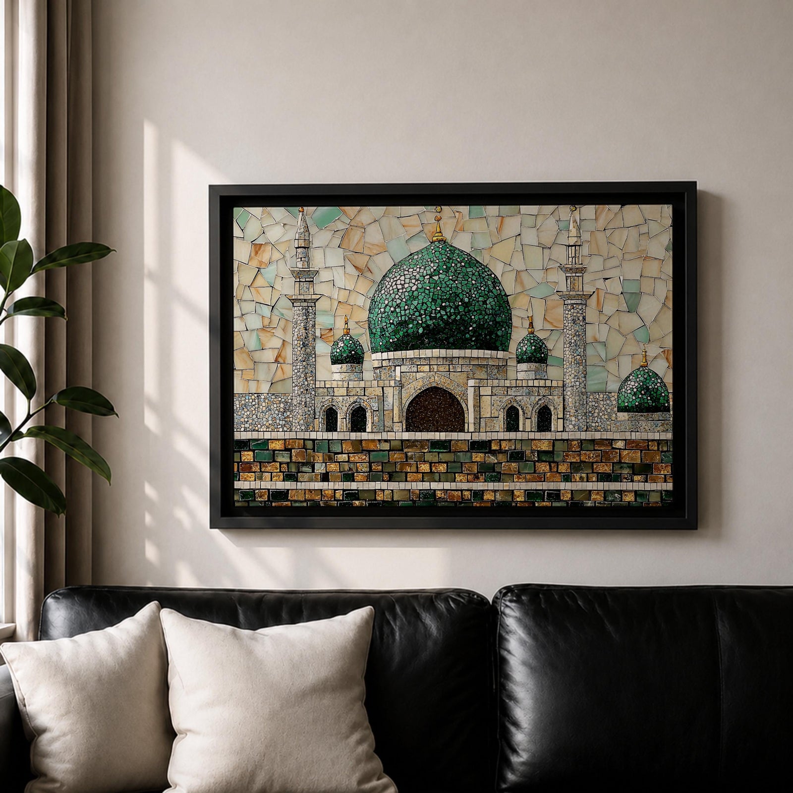 Masjid Al Nabawi Wall Art Prophets Mosque Framed Canvas Green Dome Mosaic Islamic Decor