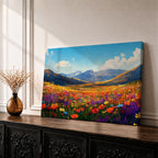 Mountain Wildflower Wall Art Alpine Meadow Framed Canvas Landscape Impasto Rustic Home Decor