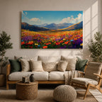 Mountain Wildflower Wall Art Alpine Meadow Framed Canvas Landscape Impasto Rustic Home Decor