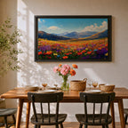 Mountain Wildflower Wall Art Alpine Meadow Framed Canvas Landscape Impasto Rustic Home Decor