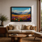 Mountain Wildflower Wall Art Alpine Meadow Framed Canvas Landscape Impasto Rustic Home Decor