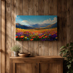 Mountain Wildflower Wall Art Alpine Meadow Framed Canvas Landscape Impasto Rustic Home Decor