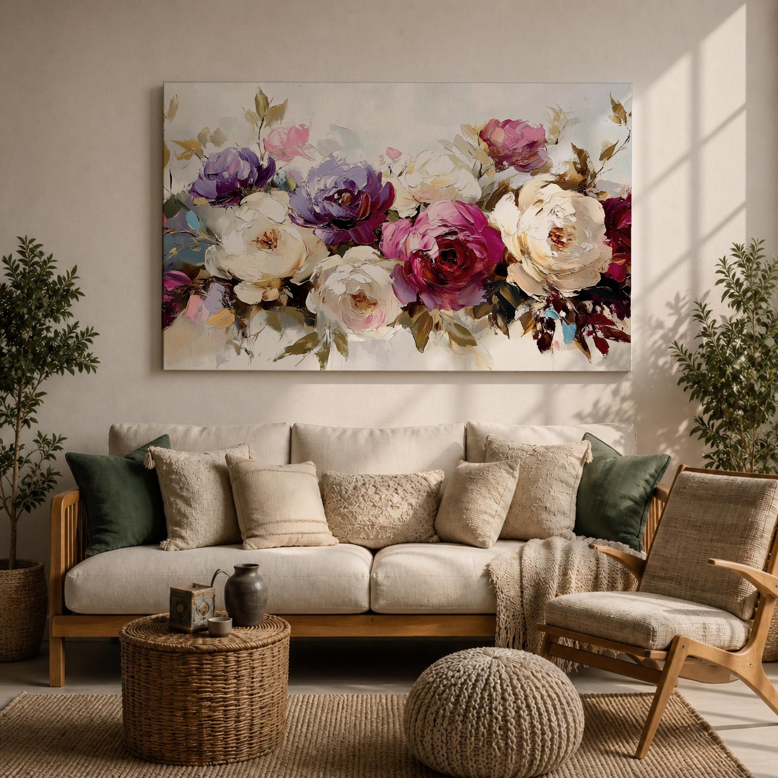 Peony Wall Art Bouquet Framed Canvas Botanical Garden Impasto Floral Bedroom Home Decor