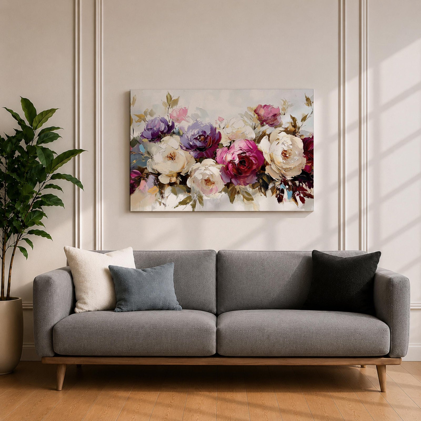 Peony Wall Art Bouquet Framed Canvas Botanical Garden Impasto Floral Bedroom Home Decor