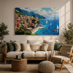 Amalfi Coast Wall Art Positano Italy Framed Canvas Mediterranean Landscape Living Room Decor