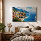 Amalfi Coast Wall Art Positano Italy Framed Canvas Mediterranean Landscape Living Room Decor