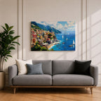 Amalfi Coast Wall Art Positano Italy Framed Canvas Mediterranean Landscape Living Room Decor