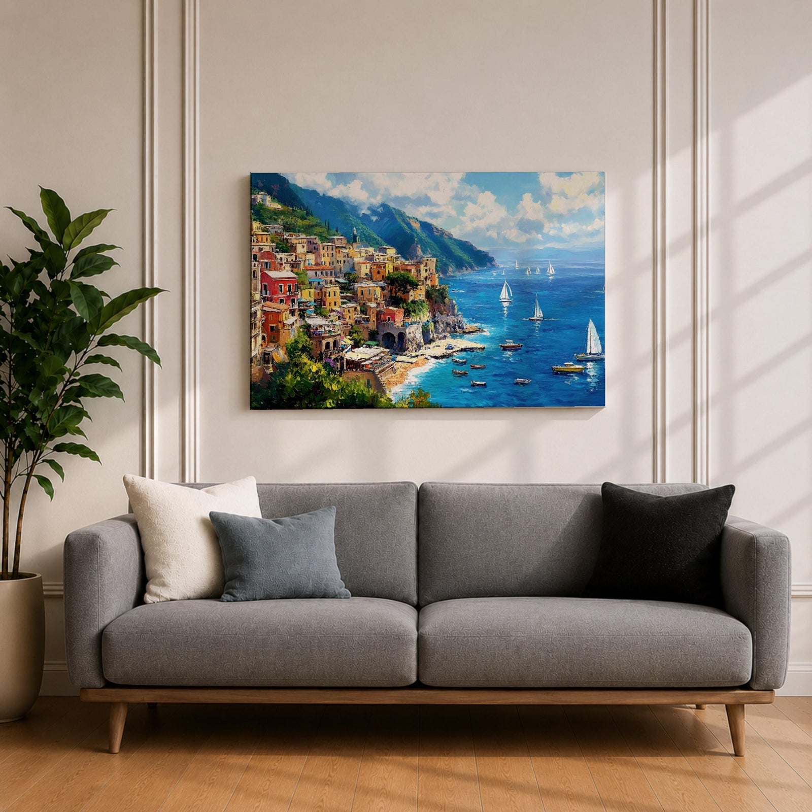 Amalfi Coast Wall Art Positano Italy Framed Canvas Mediterranean Landscape Living Room Decor