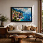 Amalfi Coast Wall Art Positano Italy Framed Canvas Mediterranean Landscape Living Room Decor