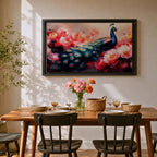 Peacock Wall Art Royal Feathers Framed Canvas Botanical Floral Nature Exotic Garden Decor