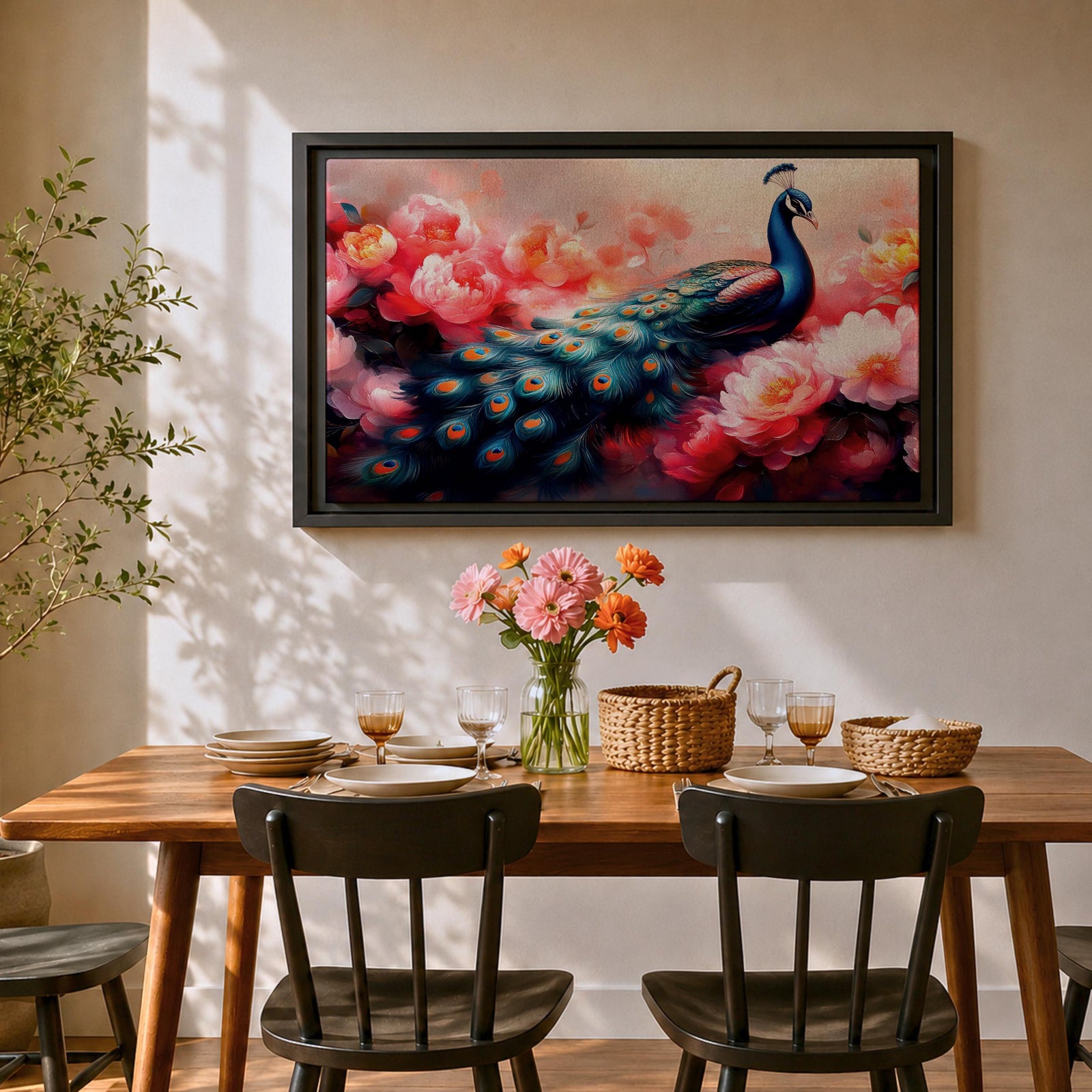 Peacock Wall Art Royal Feathers Framed Canvas Botanical Floral Nature Exotic Garden Decor