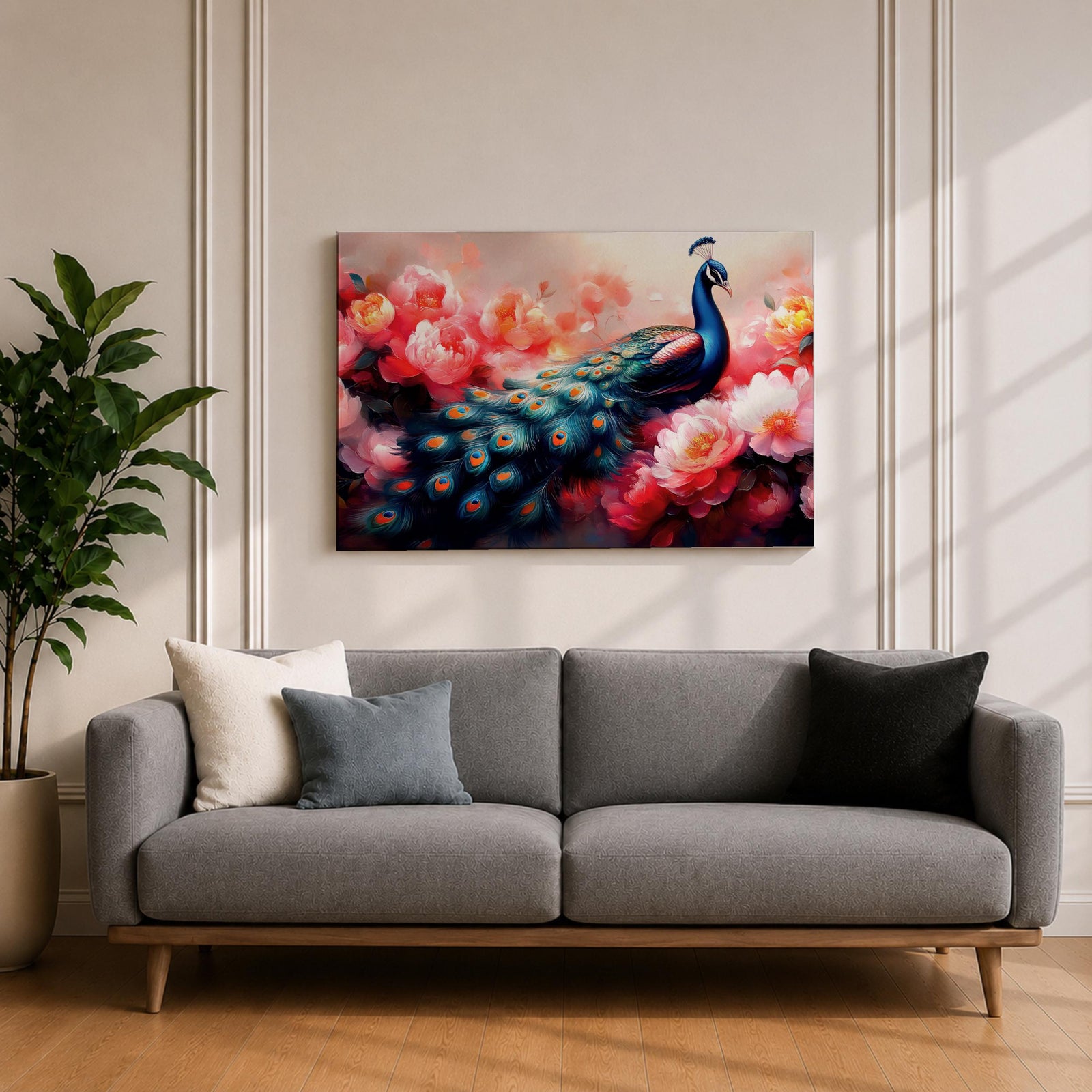 Peacock Wall Art Royal Feathers Framed Canvas Botanical Floral Nature Exotic Garden Decor