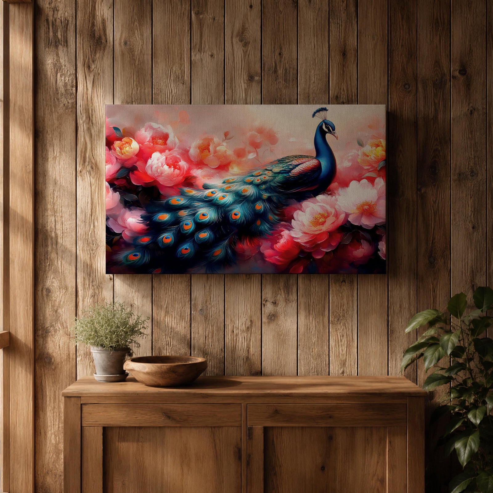 Peacock Wall Art Royal Feathers Framed Canvas Botanical Floral Nature Exotic Garden Decor
