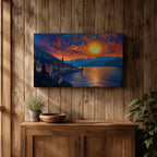 Lake Como Sunset Wall Art Italian Landscape Framed Canvas Coastal Impasto Rustic Home Decor