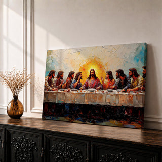 Last Supper Wall Art Jesus and Apostles Framed Canvas Christian Biblical Rustic Home Decor