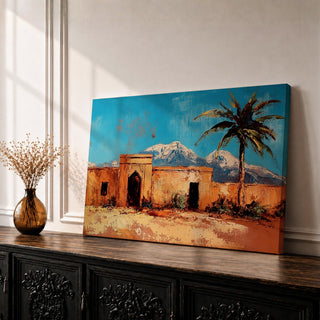 Moroccan Village Wall Art North Africa Framed Canvas Desert Landscape Impasto Rustic Home Decor