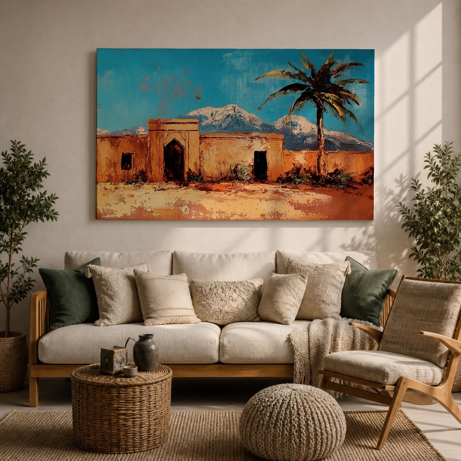 Moroccan Village Wall Art North Africa Framed Canvas Desert Landscape Impasto Rustic Home Decor