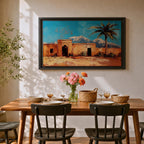 Moroccan Village Wall Art North Africa Framed Canvas Desert Landscape Impasto Rustic Home Decor