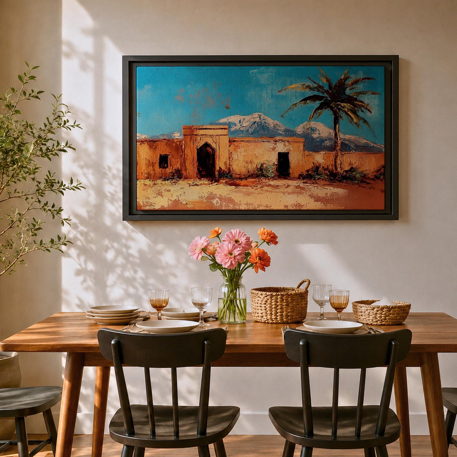 Moroccan Village Wall Art North Africa Framed Canvas Desert Landscape Impasto Rustic Home Decor