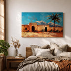 Moroccan Village Wall Art North Africa Framed Canvas Desert Landscape Impasto Rustic Home Decor